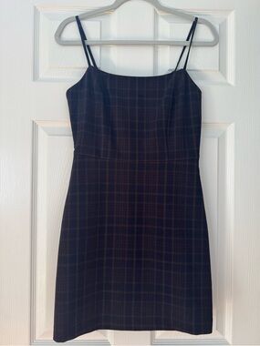 Wilfred Women’s Navy Plaid Spaghetti Strap Dress